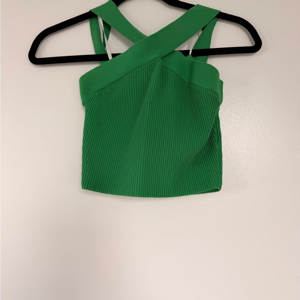 Green Cross-Back Ribbed Crop Top